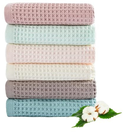 Moonlnster 6 Pack Cotton Dish Cloths 34 x 34 cm Microfibre Cleaning Cloth Waffle Pattern Magic Tea Towels Set for Kitchen Lint Free Streak Free Cleaning Cloths for Windows Mirrors Polishing Glass
