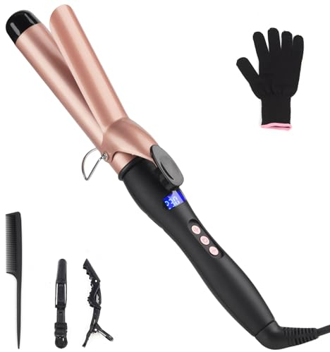 Curling Wand 32MM Curling Tongs with cilp Large Barrel Curling Iron Adjustable Temperature, Professional Hair Curler with Glove for Long & Medium Hair, Dual Voltage