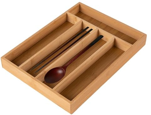 Fulenyi Besteck-Schubladen-Organizer, Besteck-Schubladen-Organizer, Geteiltes Silberbesteck-Haltertablett, Rustikales tragbares Bestecktablett, platzsparender Besteck-Organizer für Zuhause, Küche,