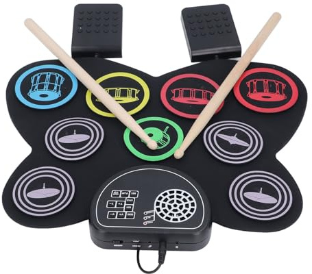Elektronisches Schlagzeug-Pad, Elektrisches Schlagzeug-Set mit Integriertem Stereo-Lautsprecher, Kopfhörerausgang, Mehrere Netzteile