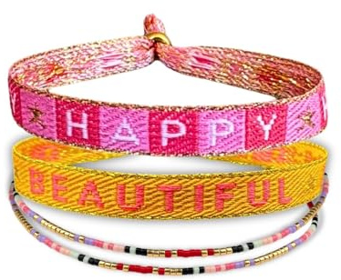 happymaker Stoffarmbänder mit Statement im Boho Style für Frauen und Männer, wasserfest, handmade in Deutschland, Festival Armband