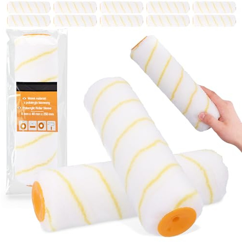 10x Farbroller 25 cm Ersatzwalze Ersatzrolle Malerrolle Malerwalze Farbwalze Farbe Latex Streichen Malen Kleinflächen Fasseadenroller Wandfarbe Anti-Spritz-Roller Malerbedarf