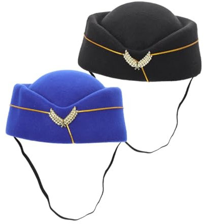 MOBUTOFU 2stücke Teiliges Stewardess Cap Schwarz Blau Weich Und Bequem Klassisches Kabinenpersonal Uniform Kostüm Zubehör Für Cosplay Bühnenauftritte Kostümparty