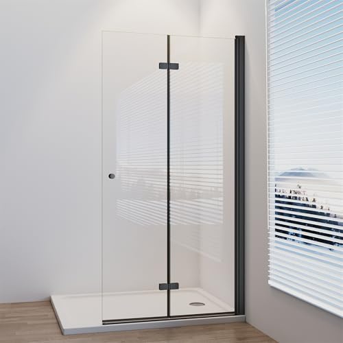 IMPTS Walk in Duschwand Schwarz 90x185 cm Dusche Glaswand Glas Duschtrennwand Duschtrennwand Falttüren Rahmenlos Duschtüren