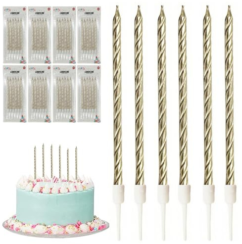 Festa Centro Candeline Compleanno Spirale Metalliche, Champagne, 48 Pz | Per Anniversario, Per Nozze, Decorazioni Torte