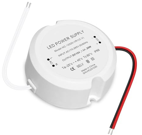 HNCY LED Trafo 12V 20W, Rund LED Netzteil 1.6A, IP66 Trafo 230V auf 12volt | LED Trafo 12V Unterputz, LED Driver Treiber Netzteil für Verschiedene Lampen, Kein Rauschen Kein Flimmern Kein Dimmbar