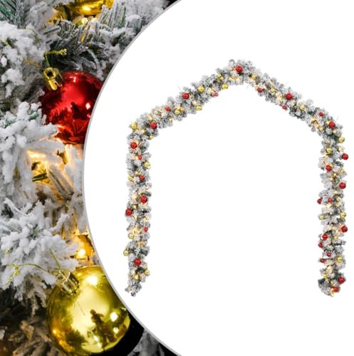 Tidyard Weihnachtsgirlande mit Kugeln und LED-Leuchten Innen Außen Weihnachtsdeko Weihnachten Girlande Tannengirlande Grün 5 m PVC