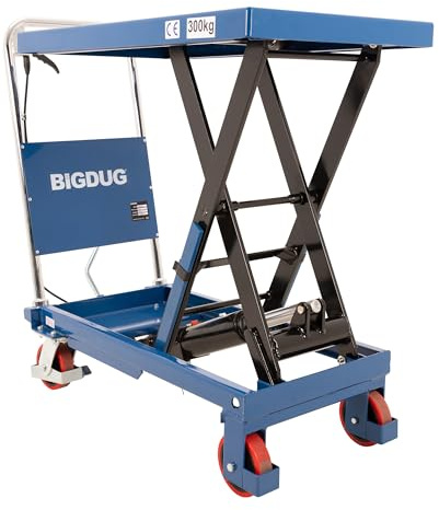 BiGDUG Essentials Manual Scissor Lift Table - Capacity 300 kg - Hydraulic Lift Table Cart Mobile Lifting Platform - Platform Size 855D x 500W mm - Lift Height 340-900 mm