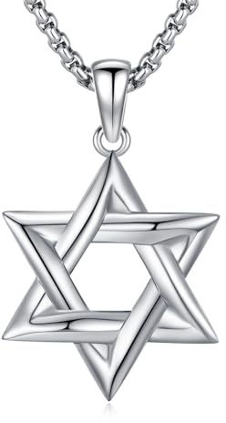 Lfkk White Gold Plated Star of David Necklace for Men 925 Sterling Silver Jewish Star Pendant with Stainless Steel Chain