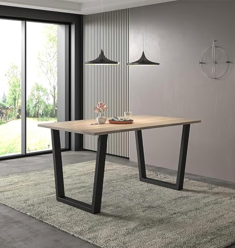 Hallowood Furniture Dudley Large Dining Table in Black U-Shaped Metal Legs