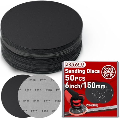 Disco de Lija, 50 Piezas Grano 320 Discos de Pulir Unidades Disco Abrasivo 150mm para Lijadora Orbital Aleatoria, Discos de Lijado en Seco Y Húmedo, Disco de Lija Redondos para Pulir Metal, Coche