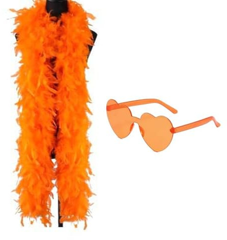 Federboa, 1,8 m, bunte Federboa mit Herz-Sonnenbrille, zarter Federschal, Truthahnboa-Federn für Party, Weihnachten, Tanzaufführungen, Hochzeiten und Karnevalsfeiern, Orange
