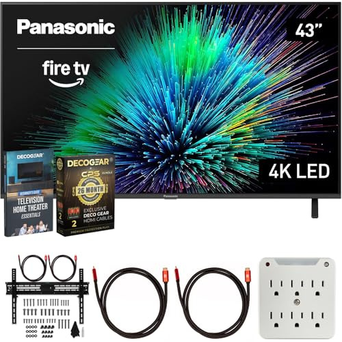 Panasonic TV-43W70BP W70 Series 43 inch LED 4K Ultra HD Smart Fire TV Bundle with 2X HDMI 2.0 Cable, TV Wall Mount, 6-Outlet Surge Adapter, Theater Essentials and Exclusive 26 Month Protection Pack