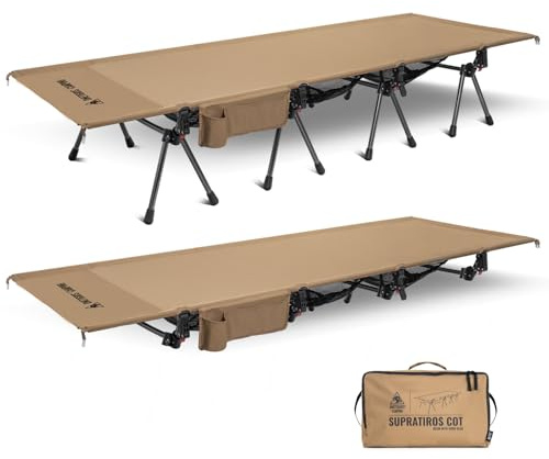 ONETIGRIS SUPRATIROS Camping Cot, Extra Large Size with Extending Legs | Height Adjustable, Supports Up to 400lbs, Heavy Duty Sleeping Cots for Adult Camping, Car Trips, Travel, Beach, Office Nap