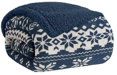 Home Tresor Coperta Plaid Pile in Morbida Flanella Sherpa Blanket Invernale Accogliente e Caldo Copri Letto Pelliccia in Microfibra - Lapland Blu, Matrimoniale 200x230 cm