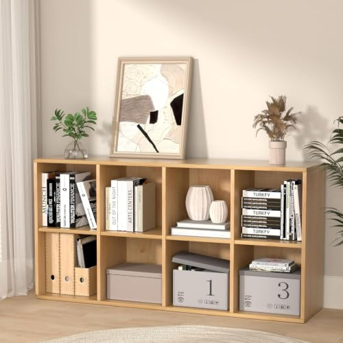 NewBeth Bücherregal Holz 8 Fächer mit Geschlossener Rückwand, Würfelregal | 121 x 30 x 61,5 cm Standregal für Wohnzimmer, Schlafzimmer, Homeoffice, Kinderzimmer