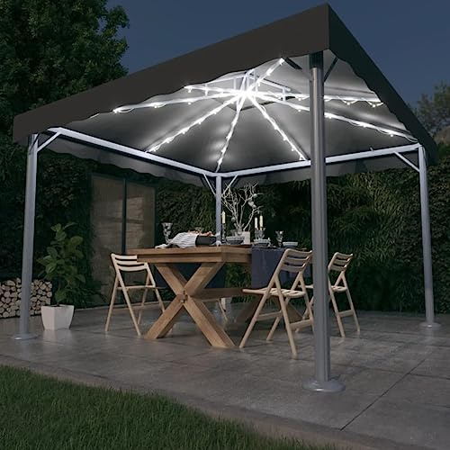 HaoChrymec Pavillon mit LED-Lichterkette, Aluminium & Oxford-Gewebe, Warmweißes Licht, Sonnenschutz, Grillpavillon, Zelt Pavillon, Garten Pavillion, Anthrazit, 300 x 300 x 270 cm