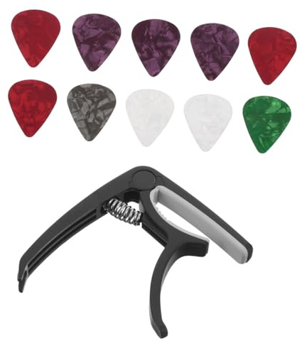Abaodam Compact Capo and Plectrum Set for Acoustic Guitar and Banjo Lightweight Metal Guitar Accessories