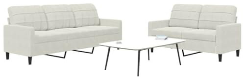 HETFTJN 2-Teilige Samt Couchgarnitur Creme 137x197x80 cm Modernes 2 Sitzer und 3 Sitzer Sofa mit dickem Schaum für Wohnzimmer kleine Räume und Jugendzimmer