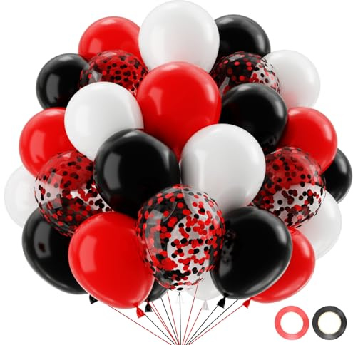 QIFU Luftballons Schwarz Rot-50 Stück Rote Luftballons Weiß Latex Ballons Balloons,Helium Ballons Casino Party Deko Für Geburtstag Hochzeit Babyparty Baby Shower Abschlussfeier Faschings Party Deko
