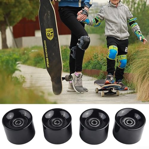 Lot de 4 roues de longboard 60 x 45 mm 78A avec roulements ABEC9 et entretoises pour skateboard, chariot à main, valise et utilisation (noir)