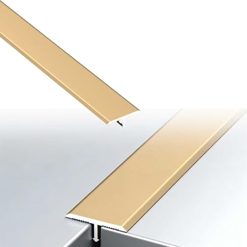 T Profil Übergangsleiste Boden Aus Aluminium 50cm-150cm Übergangsprofil Selbstklebend Übergangsschiene Für Türschwelle, Verbindungsboden Zwischen Laminat, Fliesen Und Dielen(Gold,2x150cm)
