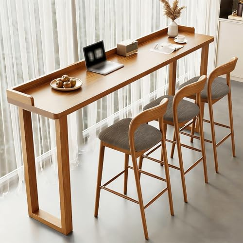 Köksbartabell i Bartabellhöjd, Massiv Trä Hög Bartabell för Kaffe, Väggmonterad Hög Bord för Balkong, För Kök, Café, Liten Utrymme(Beige,140x40x105cm/55x16x41in)
