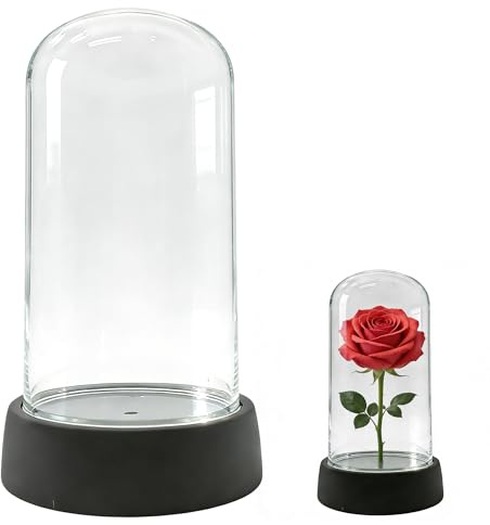Niuhong Ewige Blume Display Kuppel Hoch Acryl Kuppel Deko Transparente Klare Kuppelglocke Vitrine Mit Kunststoff Sockel Geschenk Für Geburtstage Jahrestag Valentinstag Hochzeit (7*13cm)