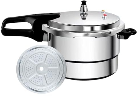 Pentola a pressione da 7 l, pentola a cottura lenta per pasti gratuiti, pentola in acciaio , base compatibile con induzione, coperchio di bloccaggio a doppia maniglia, griglia per cottura a vapore