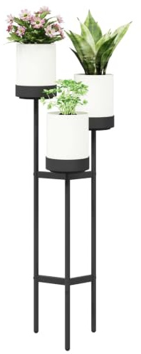vidaXL Blomställ Vit 42 x 39,5 x 125 cm PP och Stål, Modern inomhusblomställning, smart blomsterställ, platsbesparande trädgårdsställ, hög hylla för hemmet