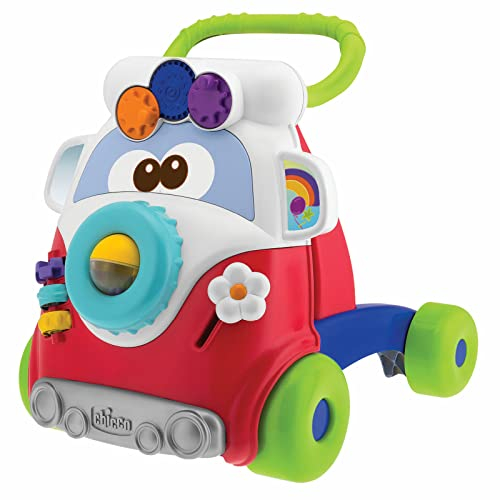 Chicco Gioco Primi Passi Happy Hippy 2in1 con Centro Attività Manuali, Pulmino Colorato con 4 Grandi Ruote, per Bambini 9-24 Mesi