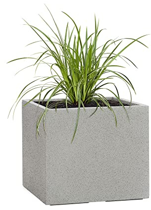 Pflanzwerk® Maceta Cube Granito Gris 30x34x34cm *Resistente a Las heladas* *Protección UV* *Calidad Europeo*