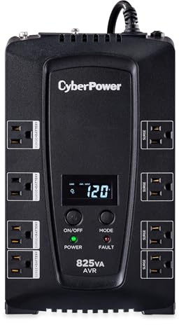 CyberPower CP825AVRLCD Intelligent LCD UPS Battery Backup and Surge Protector, 825VA/450W, 8 Outlets, AVR, Compact, UL Certified
