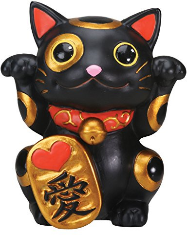 Black Maneki Neko Money Lucky Cat Chinese Japanese Statue
