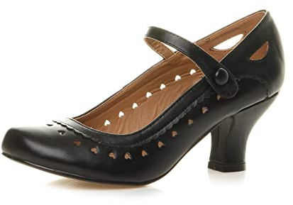 Ajvani Womens Ladies Low Kitten Heel Work Classic Court Shoes - Black Matt - 5 UK