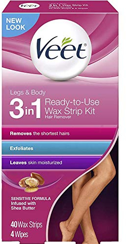 Veet Ready-to-Use Dermatologically Tested 40 Count Hair Remover Wax Strip Kit for Legs & Body (11 Pack)