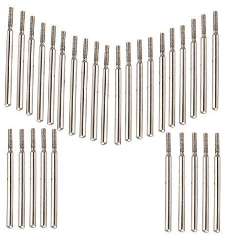 CNBTR 2mm Cylindrial Point Diamond Burr Glass Drill Bits for Rotary Tools Pack of 30