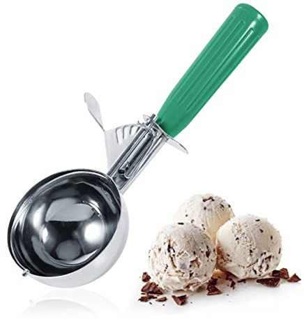 Eisportionierer 6,5 cm, Poliert Edelstahl Eislöffel, Portionierer für Eiscreme, Reis, Melonenkugeln, Plätzchen, Kuchen, Obst, Kartoffelbrei, Teig, Küchenwerkzeug mit Bequeme Kunststoffgriff (Grün)