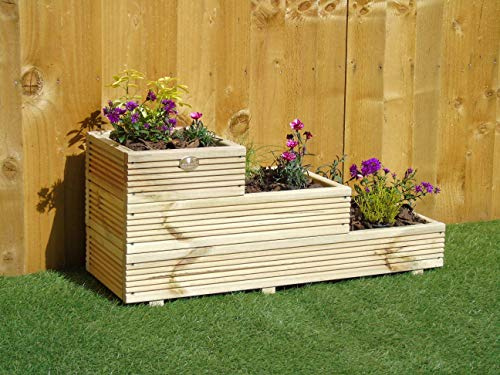 Wood-Shed Ltd 3 Tiered Garden Level Steps Planter - Wooden Decking Patio Trough (Natural)