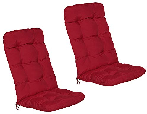 Beautissu 2er Set Hochlehner Auflagen 120x50x8cm - Sitzpolster Set für Gartenstühle Outdoor Stuhlkissen hoch – Gartenstuhlauflage für Hochlehner in Rot - Flair HL