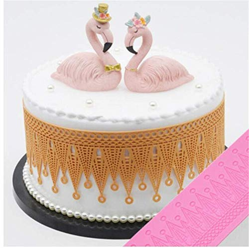 Venus valink Flor Texturizador Encaje Molde Silicona, Pastel Tapete Molde, Boda Fondant Decoración de Tartas Herramientas Fuente Horno Cupcake Pasta Goma Chocolate, Borde Relieve Almohadilla - E