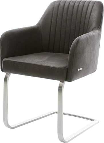 DELIFE Schwingstuhl Greg-Flex Freischwinger flach Edelstahl | Mikrofaser Anthrazit Vintage Taschenfederkern