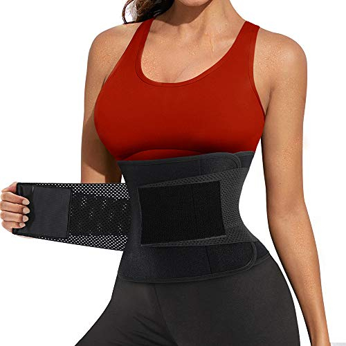 Bingrong dam midja tränare magbälte svettbälte magbälte korsett midjeformare mage väg body shaper justerbart fitnessbälte, svart, XL