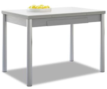 Astimesa - Mesa de Cocina Extensible - Estructura Aluminio - Color Blanco - Ideal para Espacios Pequeños - Medidas: 90 x 50 cm - Extensible: 140 x 50 cm