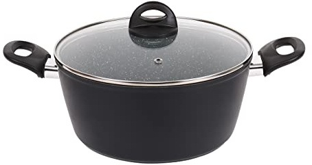URBN-CHEF FORGECROSS Black & Grey Marble Forged Pressed Aluminium Non Stick Induction Safe Cooking Pots Pans Saucepans Cookware (26cm Casserole Pot)