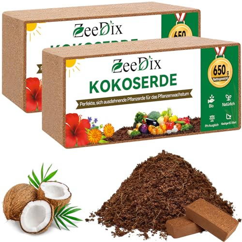 Zeedix kokoserde für Pflanzen 2 x 650g - 18L kokosfasererde | Natürliche Anzuchterde für Hochbeete, Terrarien und Pflanzenn, Quellerde für Kräftiges Wurzelwachstum
