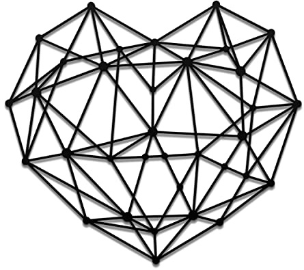 teileplus24 DS04 Wanddeko Metall | Wandbild | Metallbild | Geometrische Wandkunst | 47 x 52 cm, Farbe:Herz 3D Schwarz