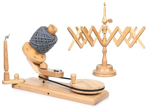 Brainmart Avvolgitore di palline di filato in legno azionato a mano e portacorda per avvolgitore rapido di lana Swift Accessori per maglieria e uncinetto (Avvolgitori di palline combinati)
