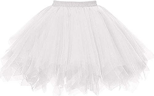 Damen Tüllrock tütü Rock 50er Rockabilly Petticoat Tutu Unterrock Kurz Ballett Tanzkleid Cosplay Ballkleid Abendkleid (L-XL, Weiß)