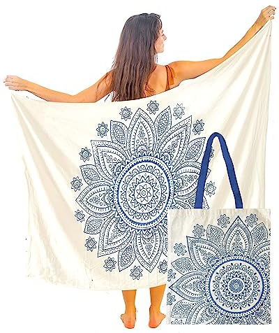 Mandala Life ART grön pareo kvinnor med tofsar bomull stor strand sarong strandhandduk omlottkjol strandkjol gobeläng omlottduk bikini cover up duk för baddräkt, mandalablue, En Storlek